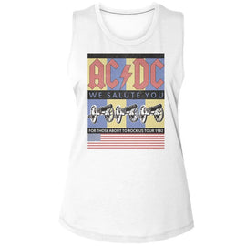 Acdc-Acdc Flag We Salute You-White Ladies Muscle Tank S - White