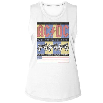 Acdc-Acdc Flag We Salute You-White Ladies Muscle Tank S - White