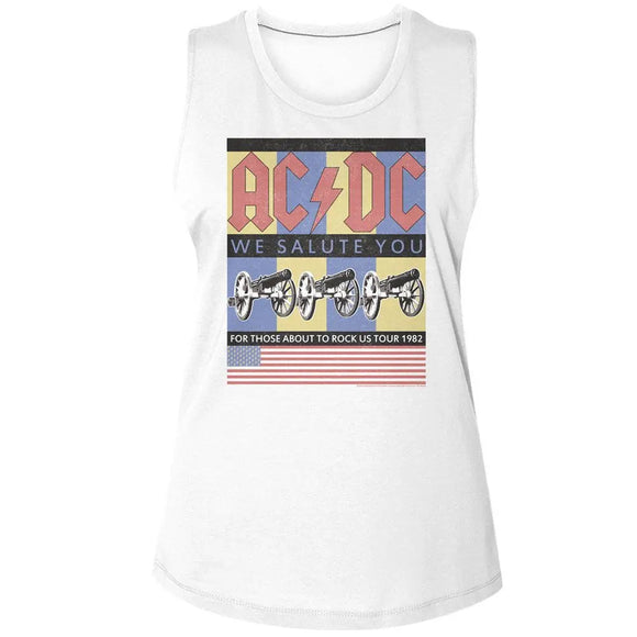 Acdc-Acdc Flag We Salute You-White Ladies Muscle Tank S - White