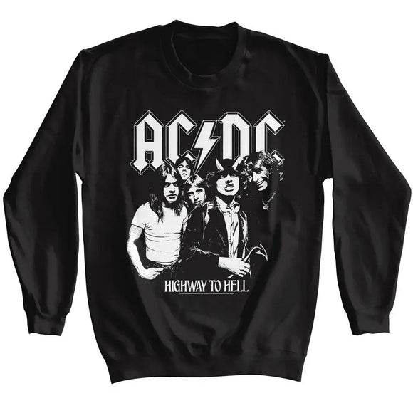 Acdc-Acdc Bw Highway Photo-Black Adult L/S Sweatshirt-S - Black