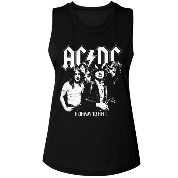 Acdc-Acdc Bw Highway Photo-Black Ladies Muscle Tank-S - Black