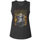 Acdc-Acdc Fire And Guitar-Charcoal Ladies Muscle Tank-S - Charcoal