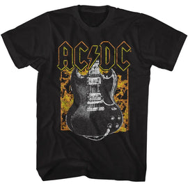 Acdc-Acdc Fire And Guitar-Black Adult S/S T-Shirt - Black