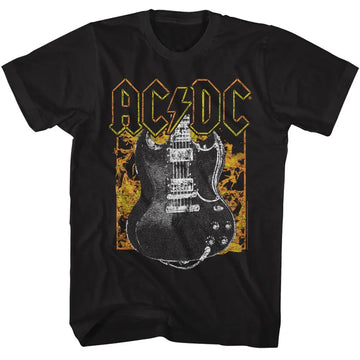 Acdc-Acdc Fire And Guitar-Black Adult S/S T-Shirt - Black