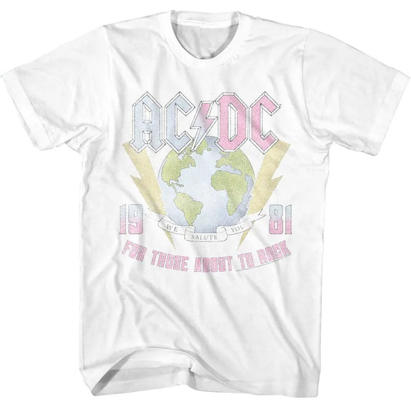 Acdc-Acdc Earth For Those About To Rock-White Adult S/S T-Shirt - White