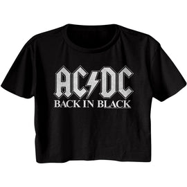 Acdc-Back In Black-Black Ladies S/S Festival Cali Crop-S - Black