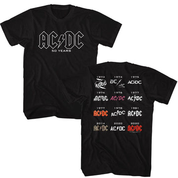 Acdc-Acdc 50 Years Logos Front Back-Black Adult S/S T-Shirt ***F&B*** S - Black