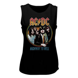 Acdc-Highway To Hell Tricolor-Black Ladies Muscle Tank-S - Black