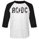 Acdc-Logodistress-White Heather/Vintage Black Adult 3/4 Sleeve Raglan-S - White Heather/Vintage Black