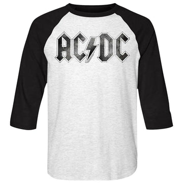 Acdc-Logodistress-White Heather/Vintage Black Adult 3/4 Sleeve Raglan-S - White Heather/Vintage Black