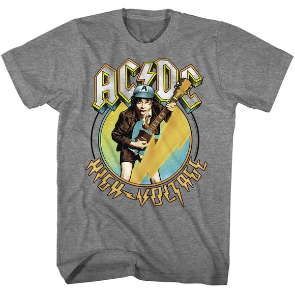 Acdc-Blue Yellow Voltage-Graphite Heather Adult S/S T-Shirt - Graphite Heather