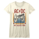 Acdc-Salute-Vintage White Ladies S/S T-Shirt - Vintage White