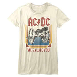 Acdc-Salute-Vintage White Ladies S/S T-Shirt - Vintage White