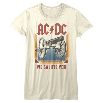Acdc-Salute-Vintage White Ladies S/S T-Shirt - Vintage White