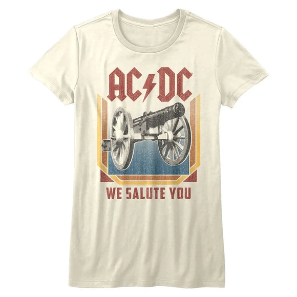 Acdc-Salute-Vintage White Ladies S/S T-Shirt - Vintage White