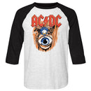 Acdc-Vintage Fly On Wall-White Heather/Vintage Black Adult 3/4 Sleeve Raglan-S - White Heather/Vintage Black
