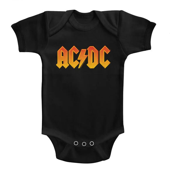 Acdc-Solid Orange-Black Infant S/S Bodysuit-12M - Black