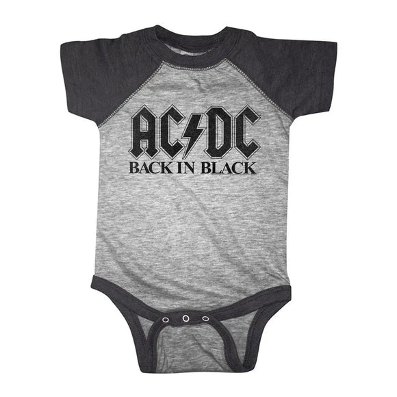 Acdc-Bib In Black-Gray Heather/Vintage Smoke Infant S/S Baseball Bodysuit-24M - Gray Heather/Vintage Smoke