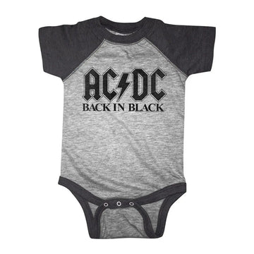Acdc-Bib In Black-Gray Heather/Vintage Smoke Infant S/S Baseball Bodysuit-6M - Gray Heather/Vintage Smoke