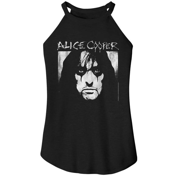 Alice Cooper-Alice Cooper Face Logo-Black Ladies Sleeveless Rocker Tank-S - Black