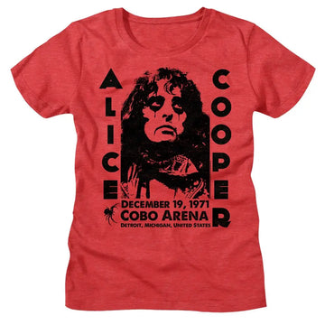 Alice Cooper-Alice Cooper Cobo Arena 1971-Red Heather Ladies S/S T-Shirt - Red Heather