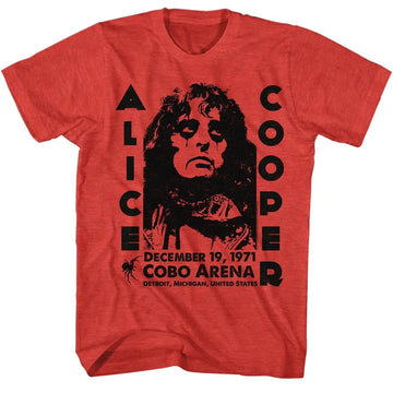 Alice Cooper-Alice Cooper Cobo Arena 1971-Red Heather Adult S/S T-Shirt - Red Heather