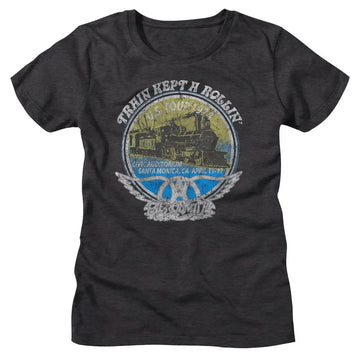 Aerosmith-Aerosmith Rollin-Dark Gray Heather Ladies S/S T-Shirt - Dark Gray Heather