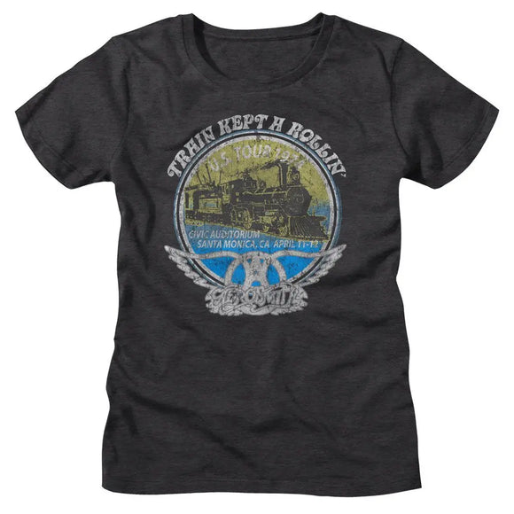 Aerosmith-Aerosmith Rollin-Dark Gray Heather Ladies S/S T-Shirt - Dark Gray Heather