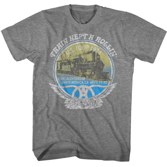 Aerosmith-Rollin-Graphite Heather Adult S/S T-Shirt - Graphite Heather