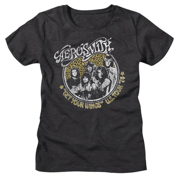 Aerosmith-Aerosmith Get Your Wings-Dark Gray Heather Ladies S/S T-Shirt - Dark Gray Heather