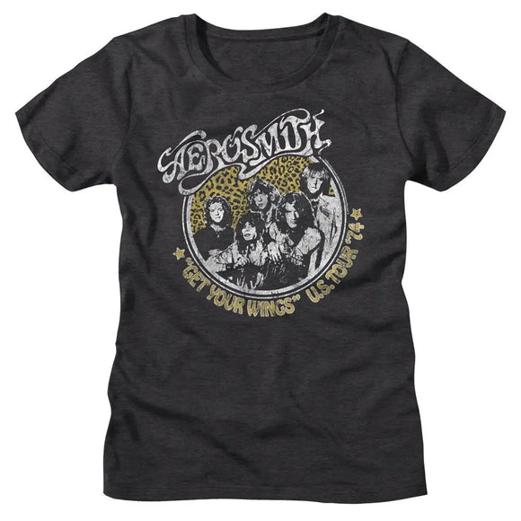 Aerosmith-Aerosmith Get Your Wings-Dark Gray Heather Ladies S/S T-Shirt - Dark Gray Heather
