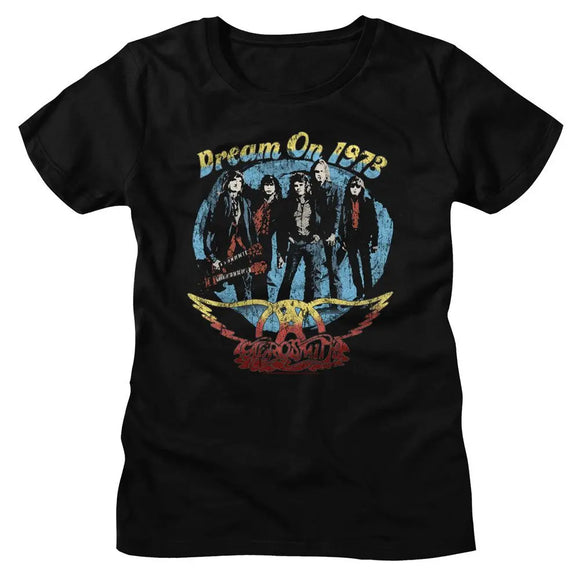 Aerosmith-Aerosmith Dream On-Black Ladies S/S T-Shirt - Black