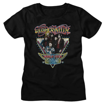 Aerosmith-Aerosmith World Tour-Black Ladies S/S T-Shirt - Black