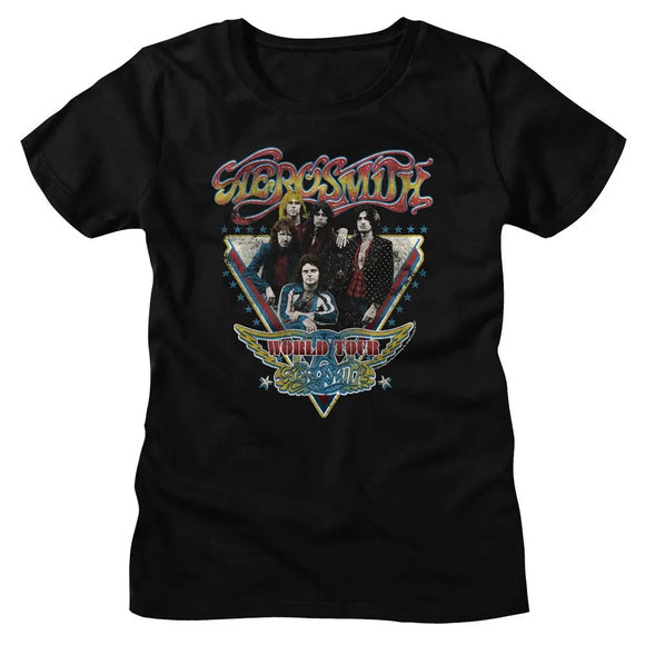 Aerosmith-Aerosmith World Tour-Black Ladies S/S T-Shirt - Black