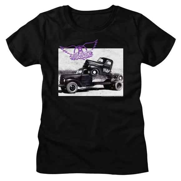 Aerosmith-Aerosmith Steven Tyler-Black Ladies S/S T-Shirt - Black