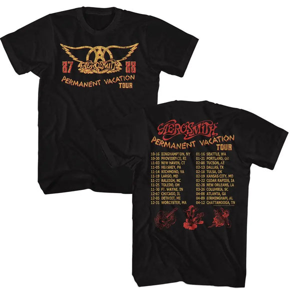 Aerosmith-Permanent Tour 87-88-Black Adult S/S T-Shirt ***F&B*** - Black