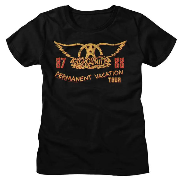Aerosmith-Aerosmith Pv Tour 87 88-Black Ladies S/S T-Shirt - Black