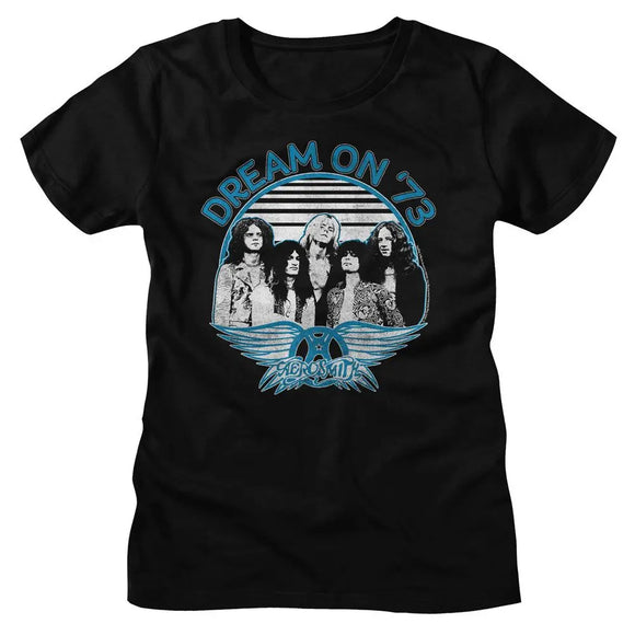 Aerosmith-Aerosmith Dream On Blue White-Black Ladies S/S T-Shirt - Black