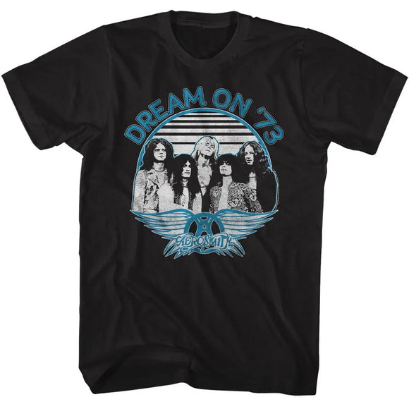 Aerosmith-Dream On Blue And White-Black Adult S/S T-Shirt - Black