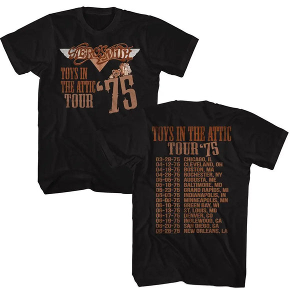 Aerosmith-Tita Tour 75-Black Adult S/S T-Shirt ***F&B*** - Black