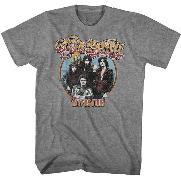 Aerosmith-1977 Tour-Graphite Heather Adult S/S T-Shirt - Graphite Heather