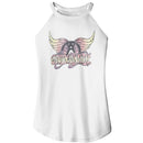Aerosmith-Aerosmith Faded Pinks-White Ladies Sleeveless Rocker Tank-S - White