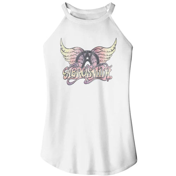 Aerosmith-Aerosmith Faded Pinks-White Ladies Sleeveless Rocker Tank-S - White