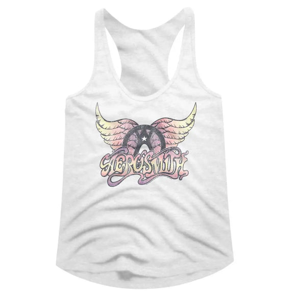 Aerosmith-Faded Pinks-White Ladies Racerback-S - White