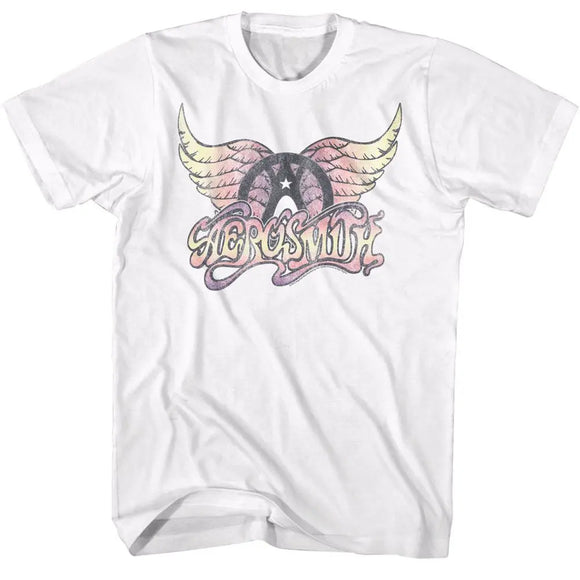 Aerosmith-Faded Pinks-White Adult S/S T-Shirt - White