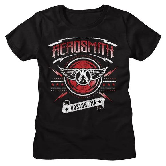Aerosmith-Aerosmith Boston Ma-Black Ladies S/S T-Shirt - Black