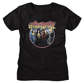Aerosmith-Aerosmith Circle-Black Ladies S/S T-Shirt - Black