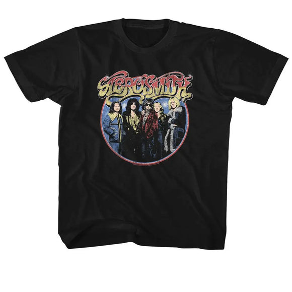 Aerosmith-Aerosmith Circle-Black Youth S/S T-Shirt (7-8) - Black