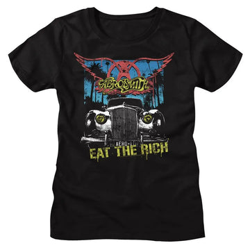 Aerosmith-Aerosmith Eat The Rich Car-Black Ladies S/S T-Shirt - Black