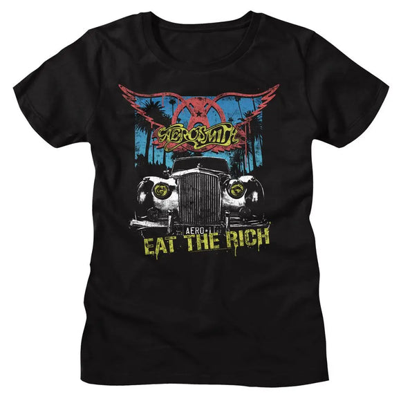 Aerosmith-Aerosmith Eat The Rich Car-Black Ladies S/S T-Shirt - Black